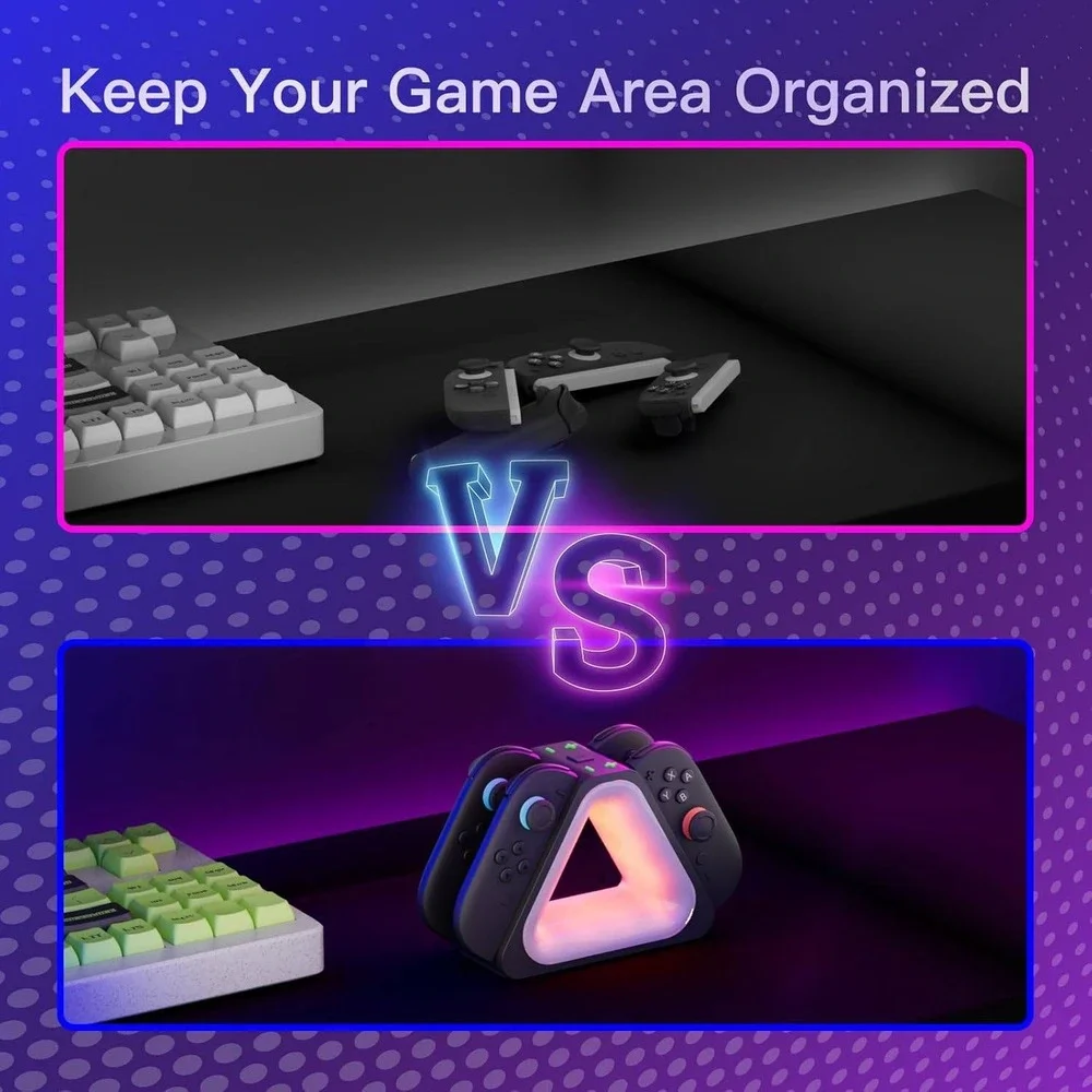 Switch 2 Joy-Con Charging Dock 4-Slot Magnetic RGB Triangle Station Black‎